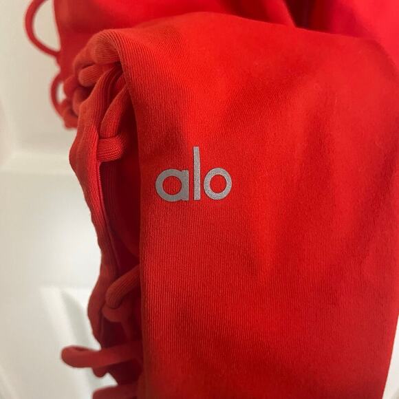 Alo Yoga Interlace High Waist Leggings Lace Up Cutouts Red Orange Size XXS - Picture 5 of 6